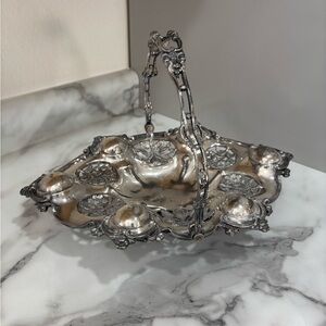 Victorian Art Nouveau Ornate Silver-Plated Decorative Handle Basket